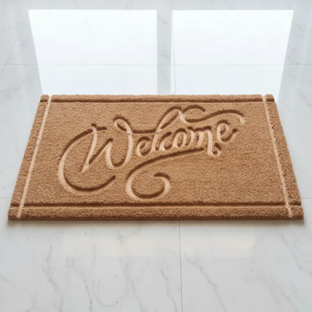 Latex embossed coir mat with Welcome imprinted – natural durable doormat for home and office entrances