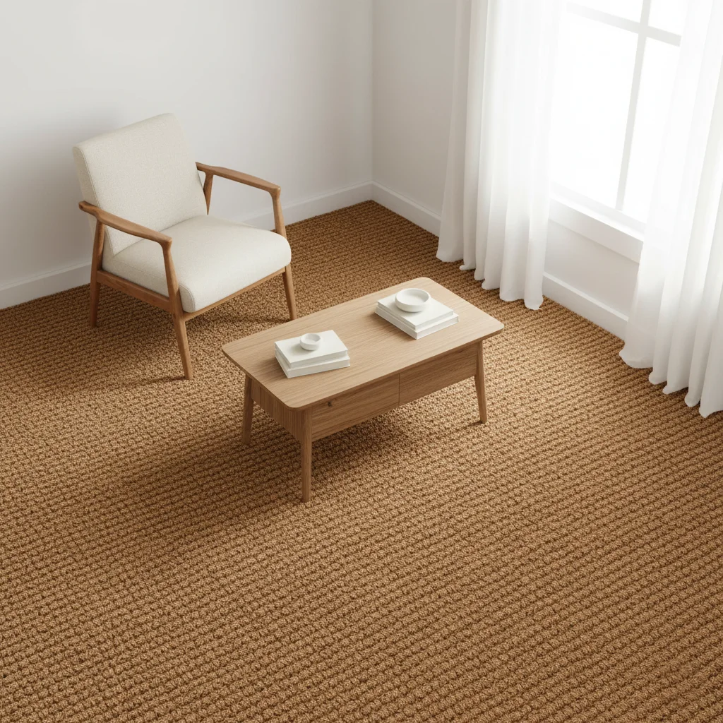 Boucle coir matting on a floor of a room – natural heavy-duty matting for interior flooring and carpet applications