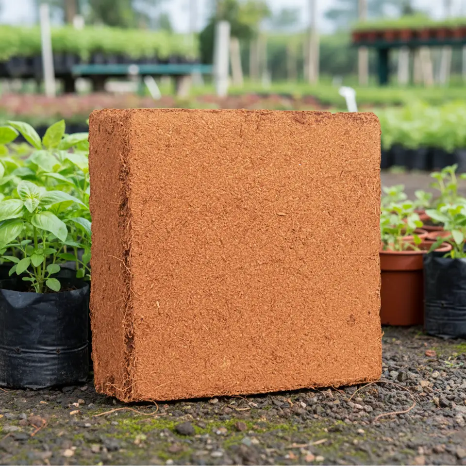 High-quality coir pith block for horticulture, natural soil conditioner and organic growing medium from Jayasree Coir Mills