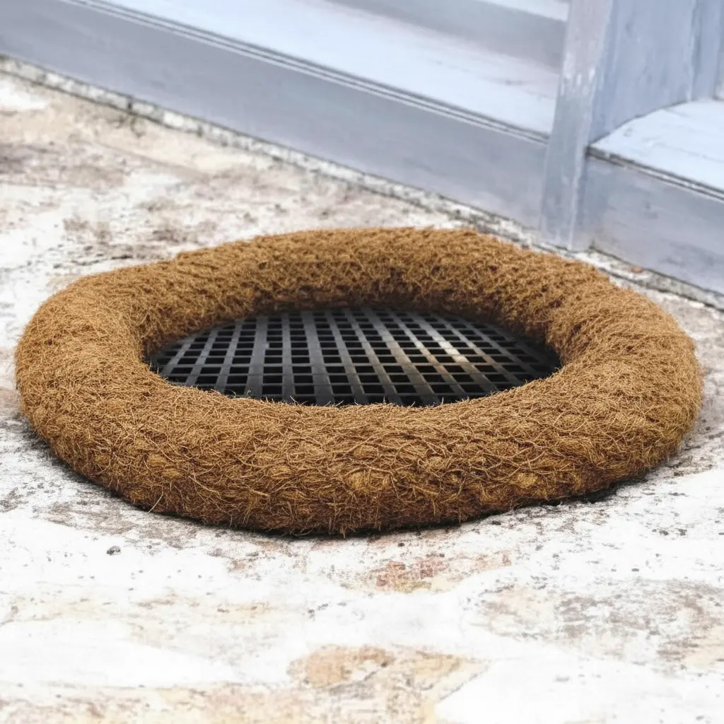 Coir wattles placed around a grill to filter out debris – natural erosion control solution for sediment and stormwater management