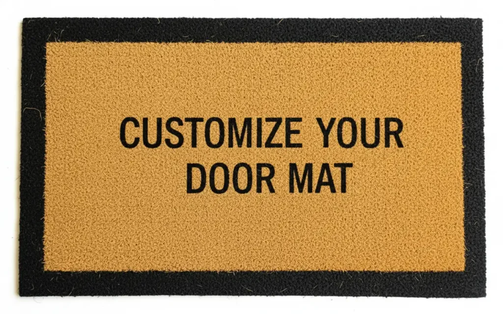 PVC tufted coir door mat with Customize Your Door Mat printed message – durable non-slip personalized entrance mat