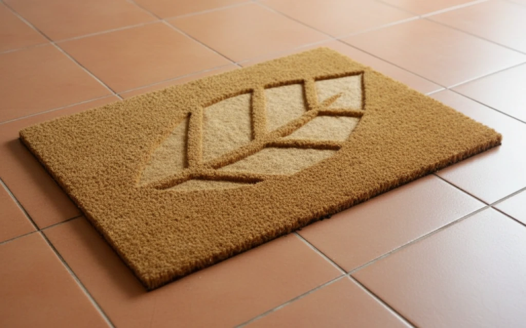 Latex embossed coir door mat with natural leaves design – durable and eco-friendly entryway mat