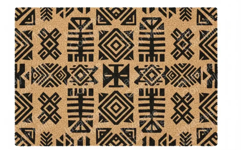 PVC tufted coir door mat with tribal pattern design – durable non-slip entrance mat