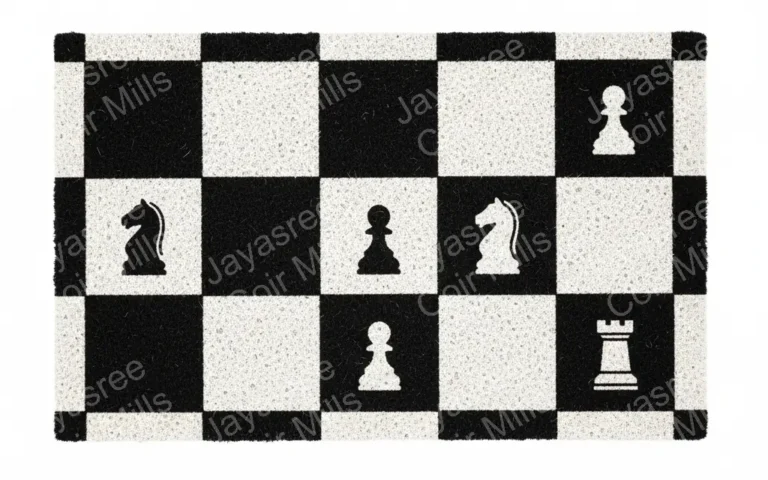 PVC tufted coir door mat with chess board design – black and white squares, durable non-slip entrance mat