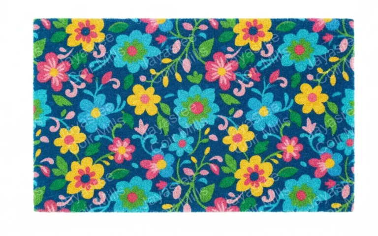 PVC tufted coir door mat with floral pattern design – durable non-slip entrance mat