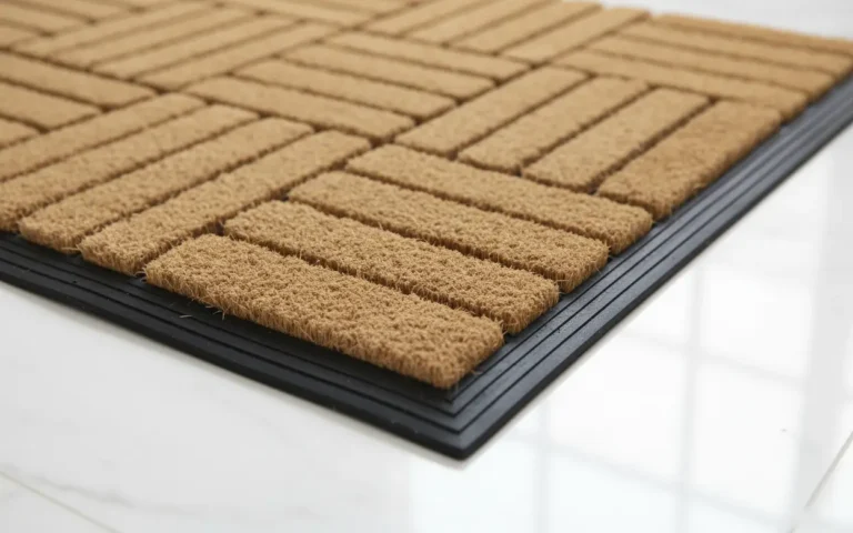 Rubber moulded mat with pile, close-up view of durable cleaning brushes for entryway dirt removal